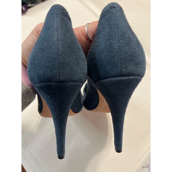 Alice & Olivia Navy Blue Suede Pointed-Toe Stiletto Heels - Picture 8 of 11
